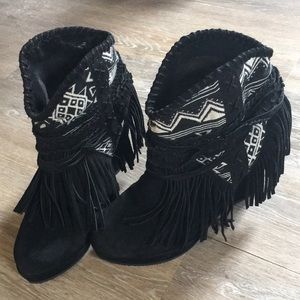 Naughty Monkey black wedge fringe bootie